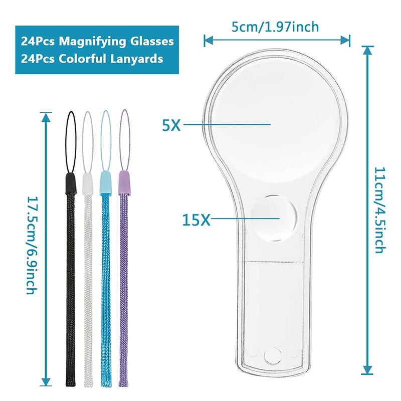 IRCHLYN 24 Pack Plastic Magnifier, Mini Magnifying Glass 5X and 15X Handheld Reading for Kids Home, Classroom, Outdoor Science Observation Hand Lens IRCHLYN - Image 2